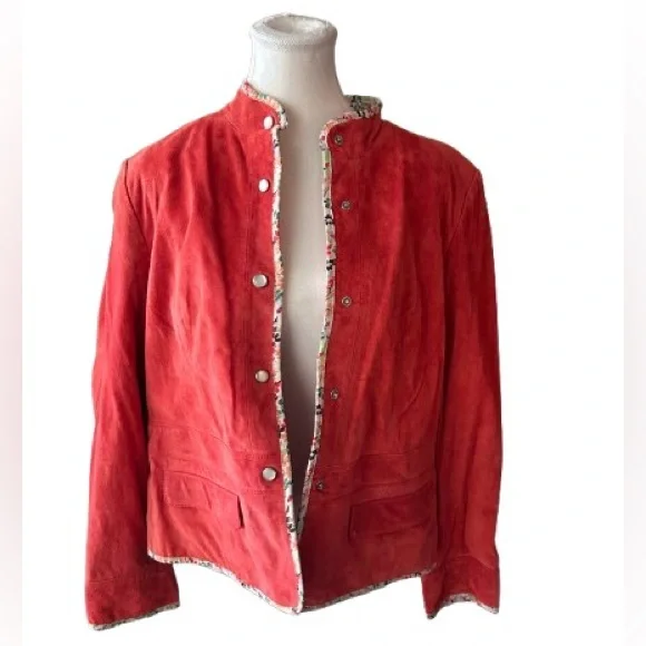 Vintage Suede Large Orange Red Jacket Leather 80s 90s Retro Designer JDS - Picture 3 of 14